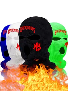 Funny Halloween 3-Hole Letter Embroidered Ski Mask, Full Face Cover Knitted Balaclava for Men, Warm Knit Winter Accessory for Outdoor Sports