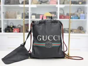 Pre-owned GUCCI GG LEATHER Backpacks GUCCI PRINT RETRO LOGO DRAWSTRING BACKPACK