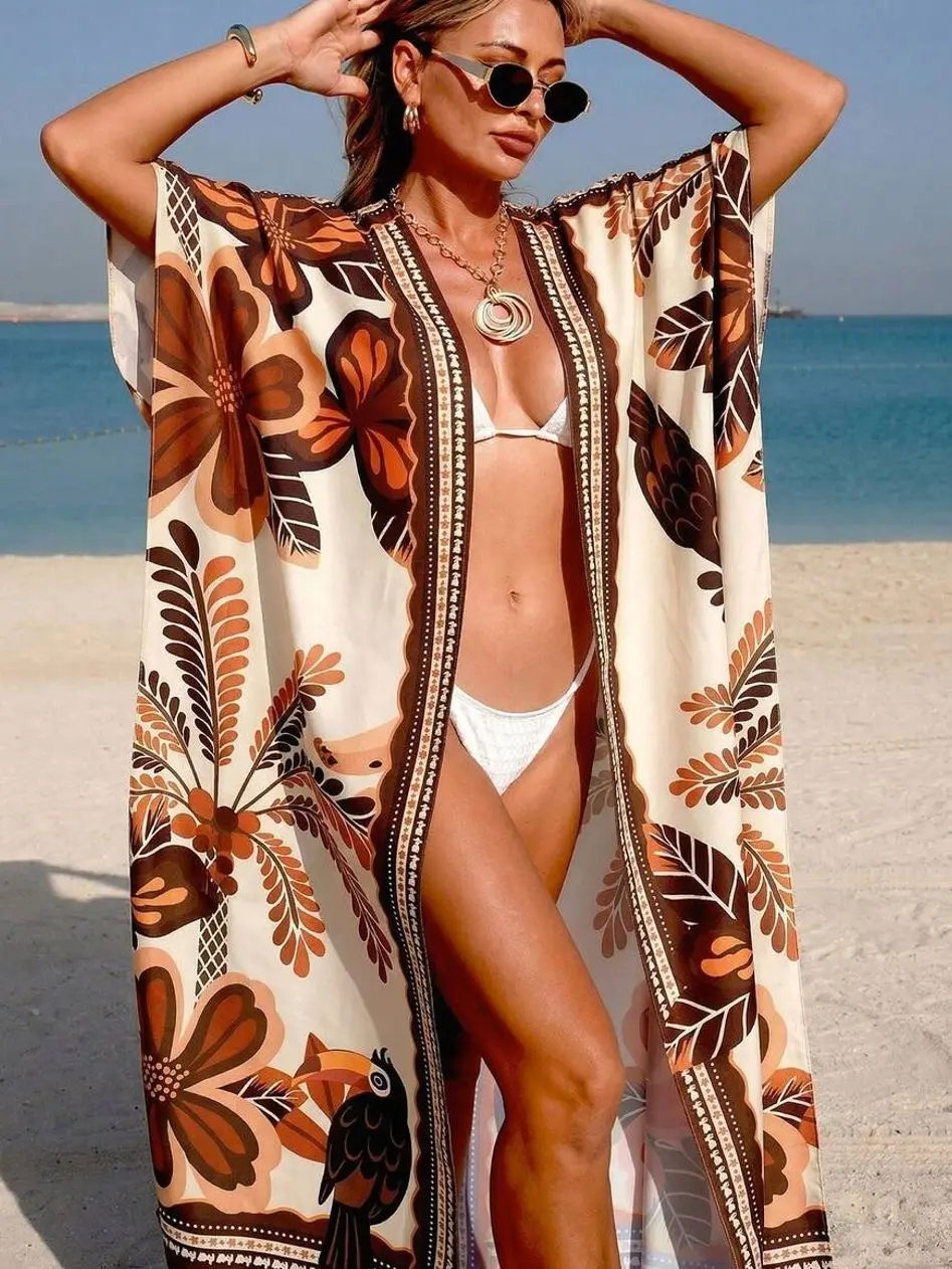 Women's Floral Kimono Dress | Loose Batwing Sleeve Vacation Dress | Beach Cover Up Spring/Summer