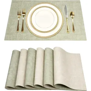 Leather Placemats Set of 6 Reversible Table Mats Heat Resistant Waterproof No-Slip Place Mats For Dining Table,Kitchen,Parties
