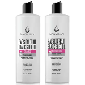 MAXIMILIAN Sulfate Free Shampoo and Conditioner Set for Curly Hair with Black Seed, Sweet Almond Oil, and Vitamin B- Nourishing Products with Maracuja Oil- Made in USA
