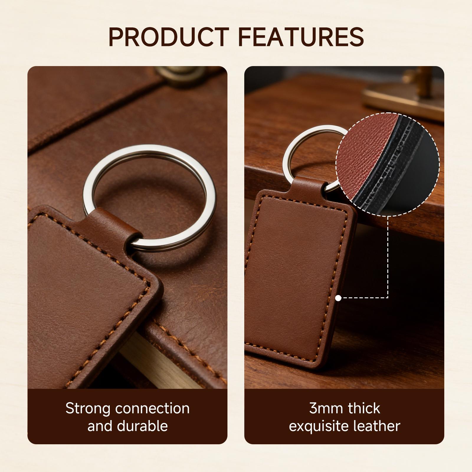 Leather Keychain Blanks Kit with Rings, Laser Engraving PU Leather Key Fob for DIY Crafts