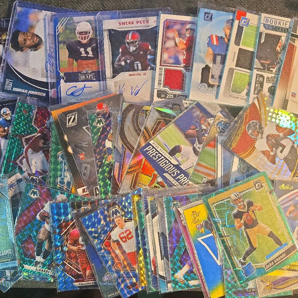 NFL Football Raw Sports Card Lot - 100-CT, 5 Autos, 5 Patches, Prizm, Optic Cards