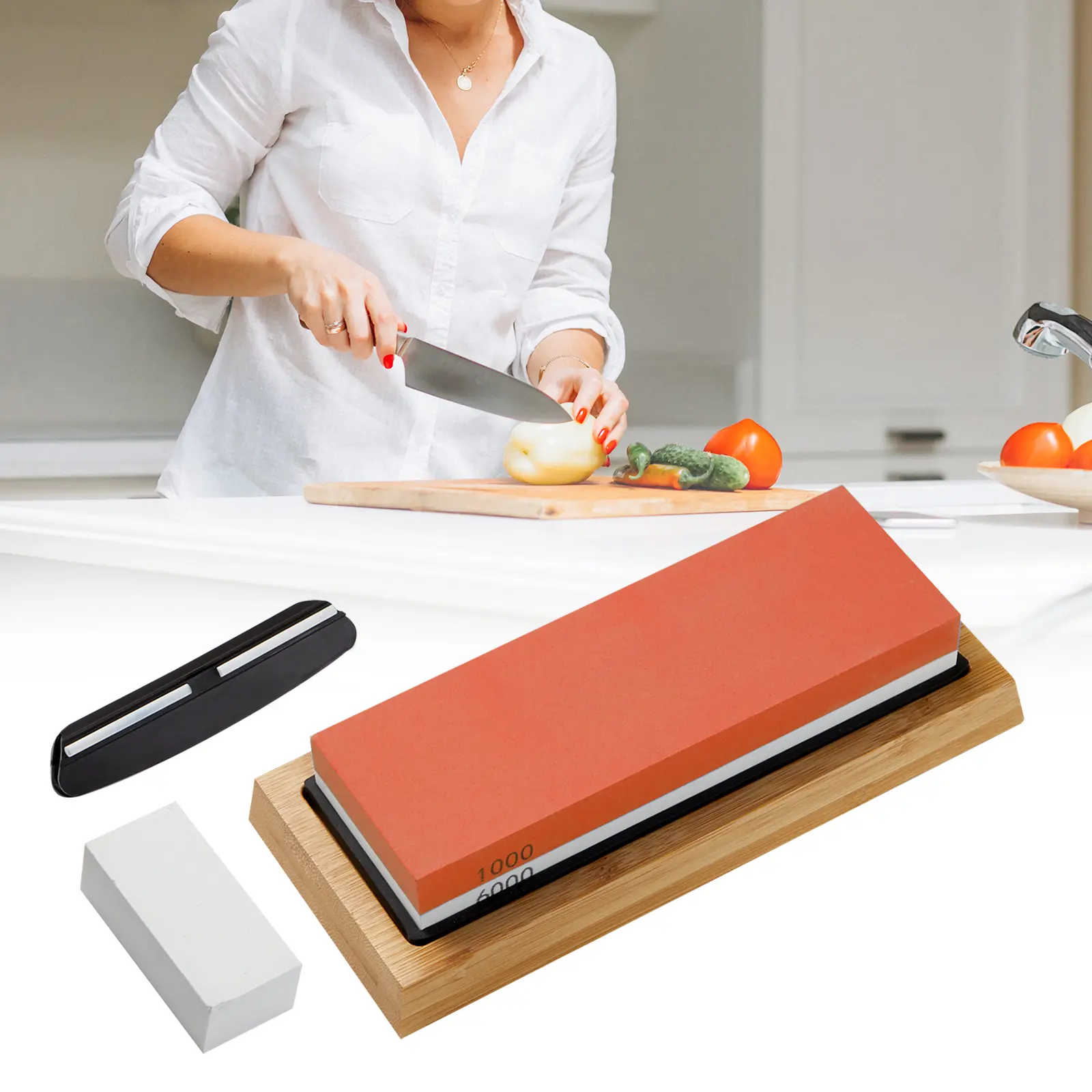 Grinding stone, double grinding stone set, suitable for kitchen knives, fruit knives, scissors,Sweat absorption,kitchenware