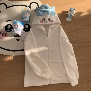 Cartoon Chiikawa Hachiware Thickened Plush Sweatshirt Jacket Spring Winter Women Warm Coat Anime Kawaii Girls Cute Cotton Tops