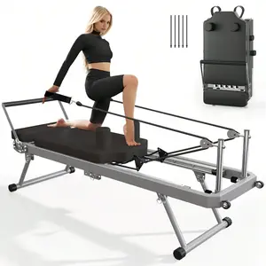 Pilates Reformer Machine, Indoor Pilates Reformer With High Strength Alloy Springs, Foldable Pilates Reformer For Home Gym