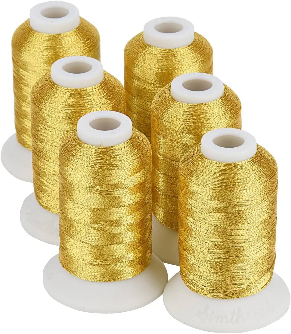Gold Metallic Embroidery Machine Thread Spools (6-Pack), 500M(550Y) for Decorative Sewing, Ideal for Crafters, Home Supplies Compatible, Spool