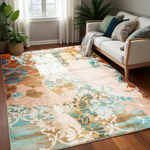 9x12 Machine Washable Area Rug, Large Abstract Faux Cashmere Print Rug with Non-Slip Backing, Low Pile Rug for Living Room, Bedroom, Dining Room, Orange/Yellow, Black, Gray, Blue, Beige, Gray, 4x6, 5x7, 6x9, 8x10, 9x12 Feet