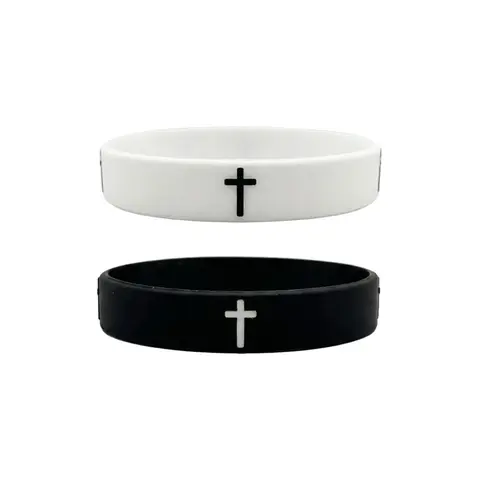 Pulex 2pcs Minimalist Cross Embossed Wristbands for Men Women & Teens Unisex Adult Bands 190mm 12mm Lightweight Durable Flexible Material One Size Fits All