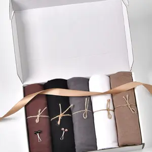 5pcs Women's Plain Muslim Headscarf Gift Set, 165 * 55 cm Soft Long Scarf, Modesty Hijab Wrap for Muslim, Daily Wear, Holiday Gift