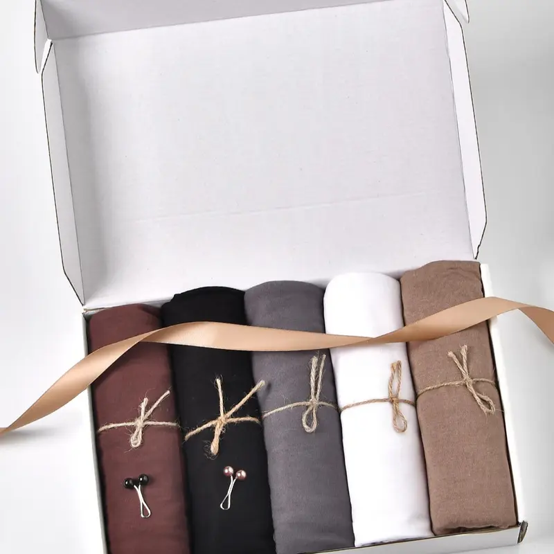 5pcs Women's Plain Muslim Headscarf Gift Set, 165 * 55 cm Soft Long Scarf, Modesty Hijab Wrap for Muslim, Daily Wear, Holiday Gift
