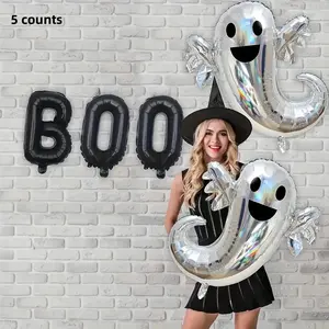 Halloween Party Decorations, 5pcs Aluminum Foil Balloons, Ghost Shape, Perfect for Birthday & Halloween Parties, Durable Design
