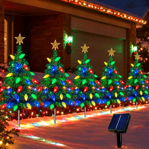 1-Tow 5 Plastic Tree Light Set, 80 Colorful Strawberry Bulb Party Decorative Fairy Lights, IPX4 Christmas Aesthetic Outdoor Festive Decor for Patio Garden