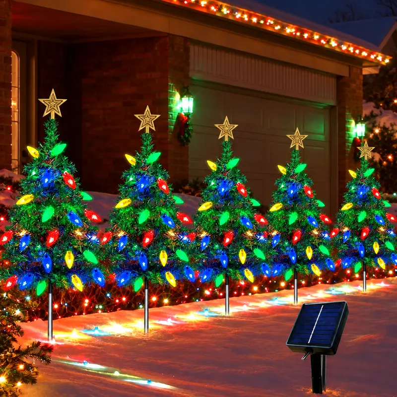 1-Tow 5 Plastic Tree Light Set, 80 Colorful Strawberry Bulb Party Decorative Fairy Lights, IPX4 Christmas Aesthetic Outdoor Festive Decor for Patio Garden