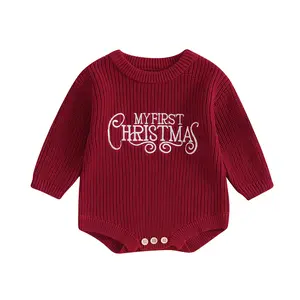 My First Christmas Baby Outfit Girl Boy Christmas Sweater Bubble Romper Long Sleeve Jumpsuit Fall Winter Outfit