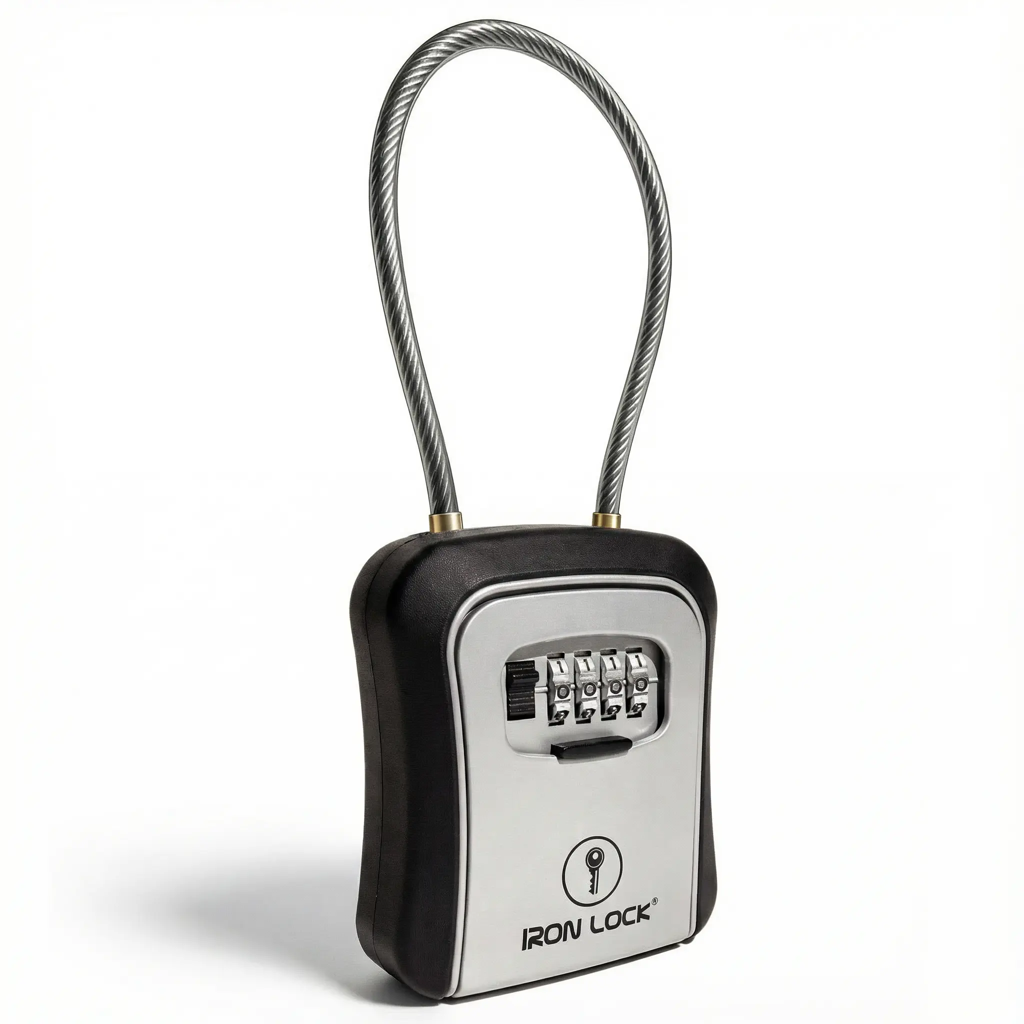 Iron Lock Portable Key Lock Box Medium, Cable Shackle, Combination (Grey)