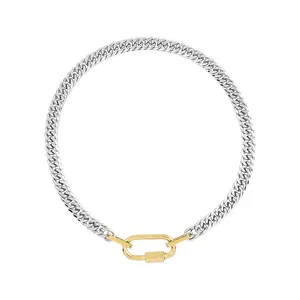 Womens Chunky Necklace Silver with Gold Openable Carabiner Necklace for Pendants and Charms - 18 Inches Chain Length for Women necklace