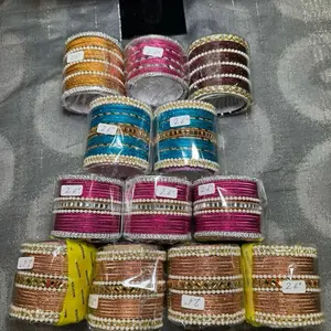 Desi Metal Glitter Bangles Set Fashion Handcrafted Beautiful for Women in Various Colors Vibrant & Stylish size 2.6”