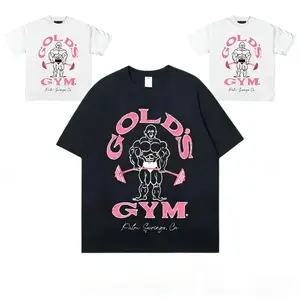 Women's Retro Gold's Gym Palm Springs Graphic Streetwear T-Shirt, 100% Combed Cotton Oversized Short-Sleeve Casual Top, Classic Crew Neck, Reinforced Neckband, Double-Stitched Hems, Vintage Bodybuilder Design