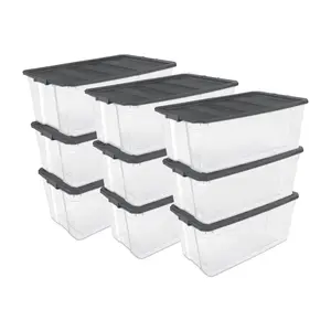Sterilite 200 Quart Clear Stackable Latching Storage Box Container, Grey, 9 Pack