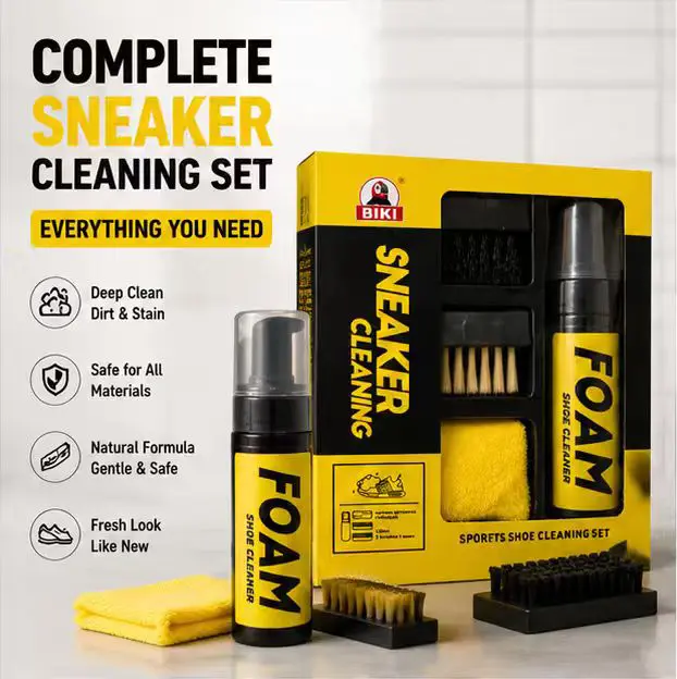 Waterless Foam Shoe Cleaning Kit with Dual Brushes & Towel, Safe for White Sneakers, Leather, Mesh & Canvas
