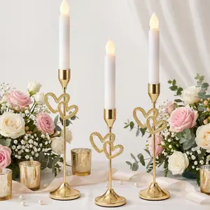 3 count  Heart Candle Holders, 3 Size Taper Candle Holder Heart Shaped Candlestick Holders Brass  Modern Centerpiece Decor for Wedding Valentine's Day Table Housewarming