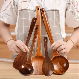 Wooden Cooking Spoon Set, Non-Stick, 5-Piece Wooden Diningware, Ideal for Cooking and Serving, Wooden Cooking Tools, Wooden Spatulas, Kitchen Cooking Accessories, Utensils