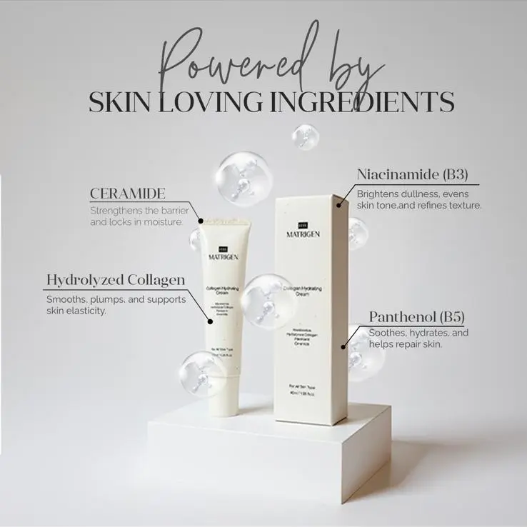 Matrigen Cream with Ceramide Hydrolyzed Collagen Niacinamide B3 & Panthenol B5 for Skin Hydration and Repair