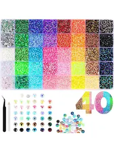 40 Grid 40000pcs Candy Resin Drills, 3mm Ab Rainbow Stripe Flat Bottom Drills, Translucent Glitter, DIY Jewelry, Nail Art, Phone Decorations