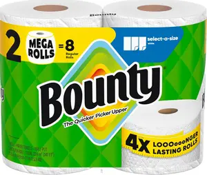 Bounty Select-A-Size Paper Towels in White, 2 Mega Rolls equivalent to 8 Regular Rolls