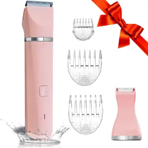 Women's Rechargeable Ceramics Bikini Shaver, Cordless Electric Trimmer with Snap-in Steel Design for Private Area & Legs Hair Removal, Pink, Bikini Shaver For Women