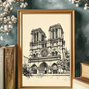 Notre Dame Cathedral Architecture Sketch Art Print - Premium Matte 8x10 - Unframed - Artistic Room Decoration Wall Photo Poster
