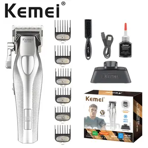 Km New Metal Silver Color Electric Hair Trimmer Set, Km-1798 Main Push + Km-3023-702 Carving Hair Trimmer, Wireless Fast Charging, Metallic