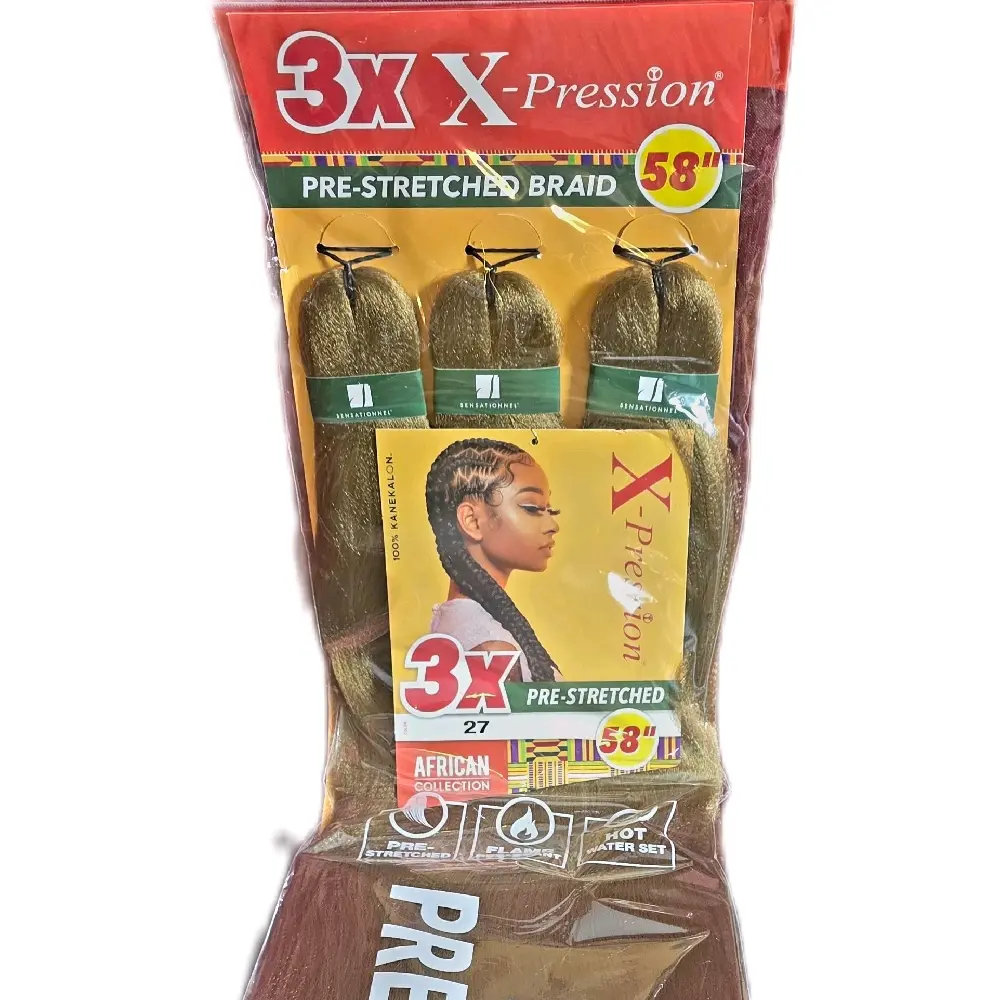 Sensationnel X-Pression 3X Pre-Stretched Braiding Hair 58” – 1 Pack for Beginners & Professionals Smooth Tangle-Free Braiding