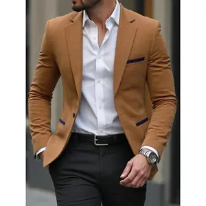 Men's Corduroy Blazer Jacket, Medium Thick Business Suit, Spring & Fall Season Fitted Design, Woven Fabric Style, Business Coat