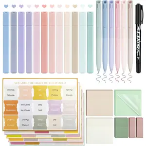 30 Pcs Bible Journaling Kit, Colored Bible Study Supplies, 12 Pastel No Bleed Highlighters and 6 Colored Pens, Transparent Sticky Notes and Tabs Set and More, Book Annotation Kit for Women & Men