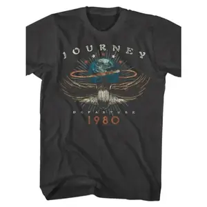 Men's Vintage Journey Band T-Shirt - Retro Earth Design, Soft Crew Neck, All-Season Rock Concert Merch