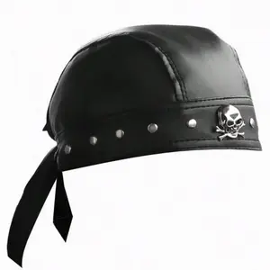 Skull Rivet Leather Case Head Tie Hooded Locomotive Harley Cap Railway Cap Pirate Cap PU Baotou Cap