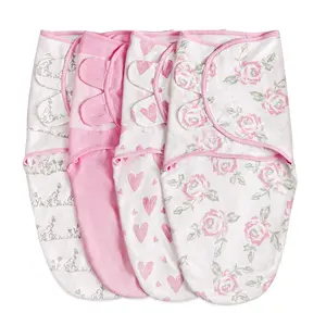Organic cotton baby swaddle sleeping bag 4-piece set, suitable for newborns 0-3 months old, soft and comfortable, adjustable wrap blanket, helps improve baby's sleep