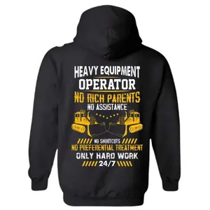 Construction Heavy Equipment Operator Hoodie – No Rich Parents Only Hard Work Back Print Hoodie, Blue Collar Workwear Pullover