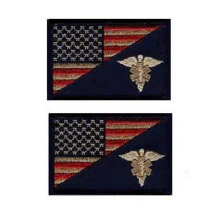 Medic EMT USA Flag Subdued Hook Patch (2pc Bundle MF2)