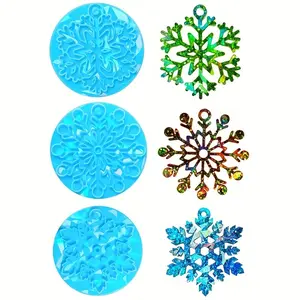3pcs Holographic Snowflake Resin Molds, Silicone Christmas Ornament Snowflake Resin Mold