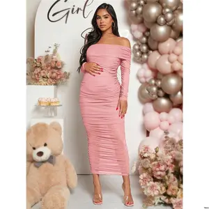 Shower For Long Maternity Loomaby Off Shoulder Ruched Bodycon Dress With Sleeve Baby