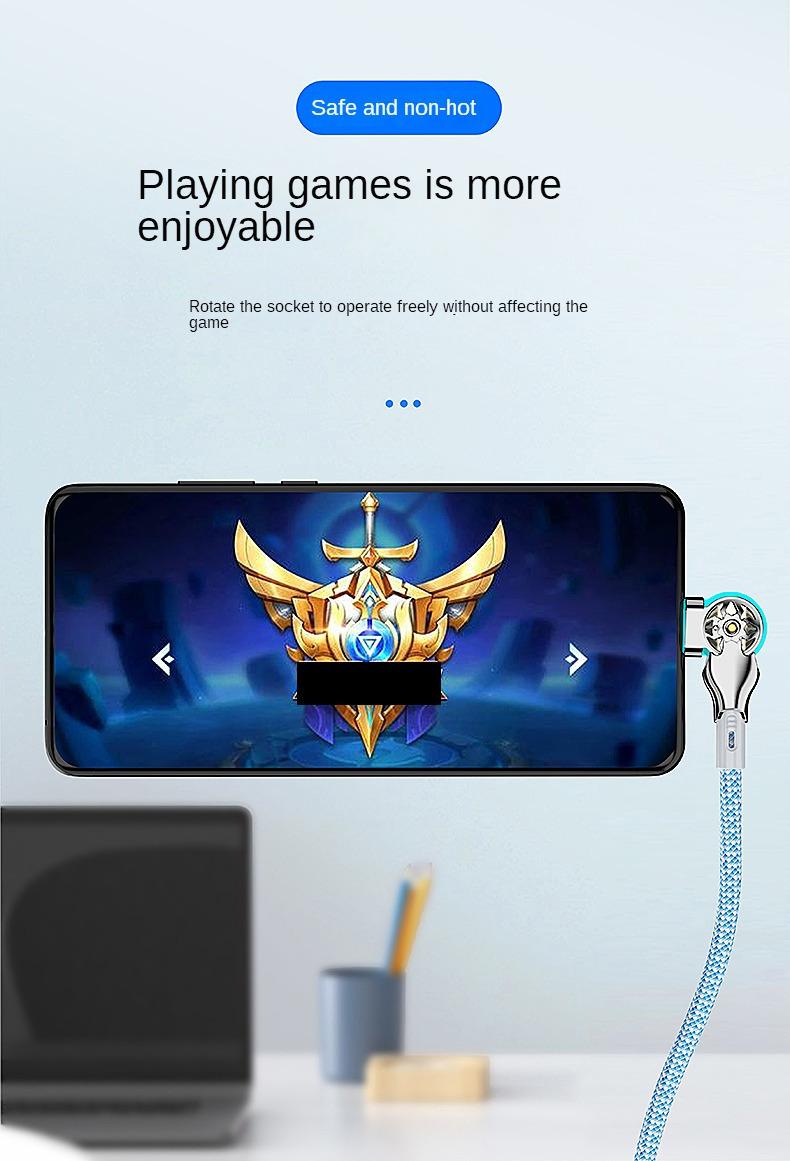 Quick Charging Type-C Data Cable with Dual Elbow Rotation for iPhone, Android, Samsung, Huawei, and More