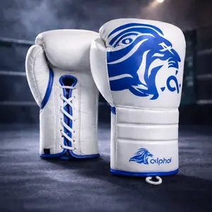 Alpha White/Blue 16oz Lace Boxing Gloves