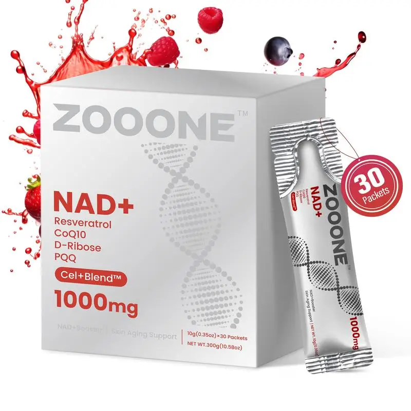 [Flash Sales] ZOOONE NAD+ Berry Flavor Drink Mix 1000mg for Skin Aging Energy & Focus Support 30 Pack US Healthcare Beverage with Resveratrol CoQ10 D-