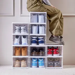 Foldable Shoe Rack Organizer 6 Layers Plastic Transparent Shoes Box Home Sneaker Storage Case Stackable Shoes Cabinet for Closet