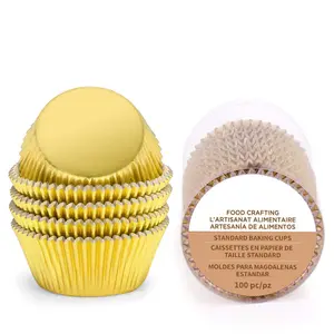 Gold Foil Muffin Cupcake Liners/Baking Cups Standard Size, 100-Count Disposable