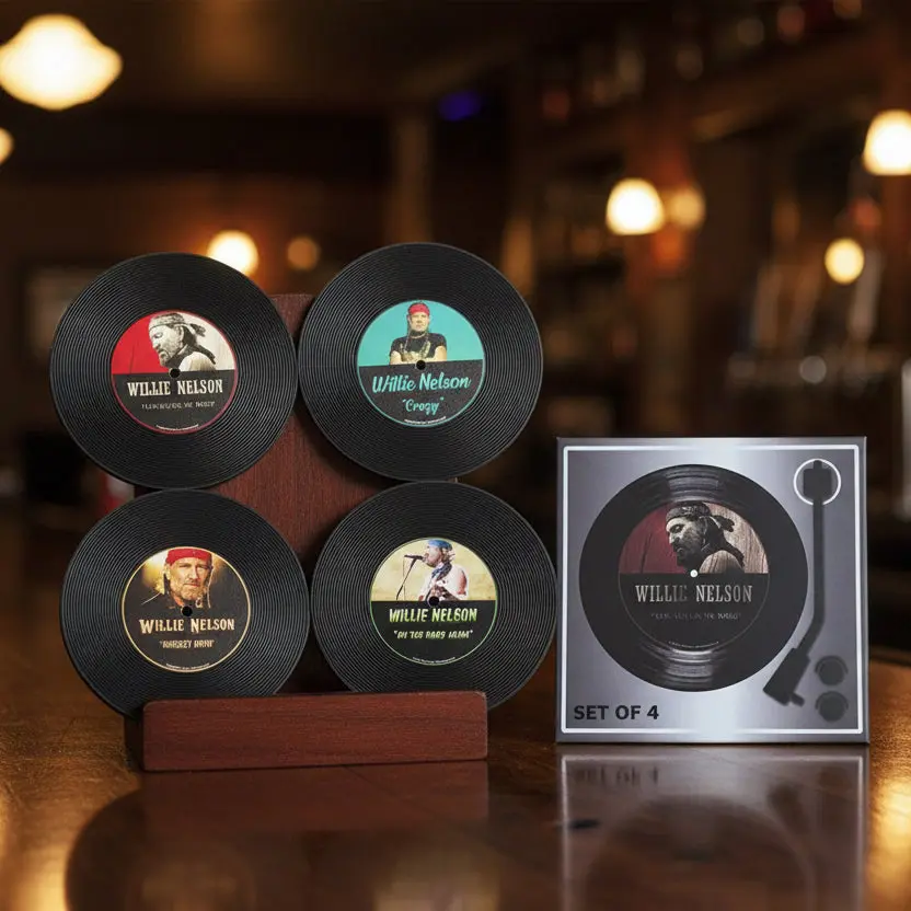 Willie Nelson Set of Four Vinyl Coasters