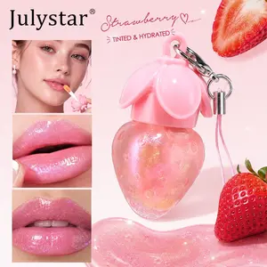 Strawberry Lip Gloss Pendant, Shimmer Highlighter Lip Oil, Moisturizing Non-Sticky, Cute Portable Design for Hydrated Lips